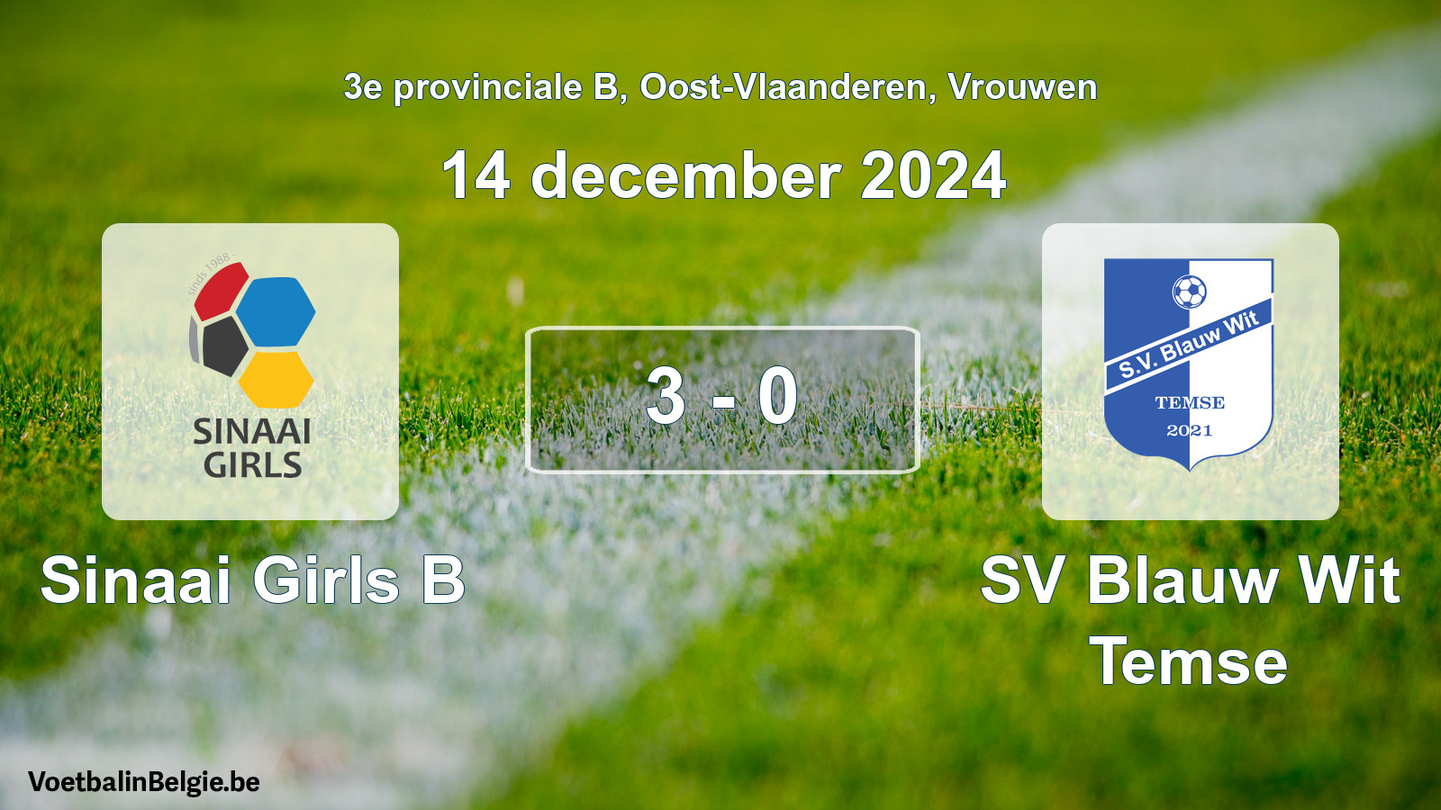 Gespieltes Spiel frauen-Fußball: Sinaai Girls B - SV Blauw Wit Temse 3 - 0 (14 Dezember 2024)