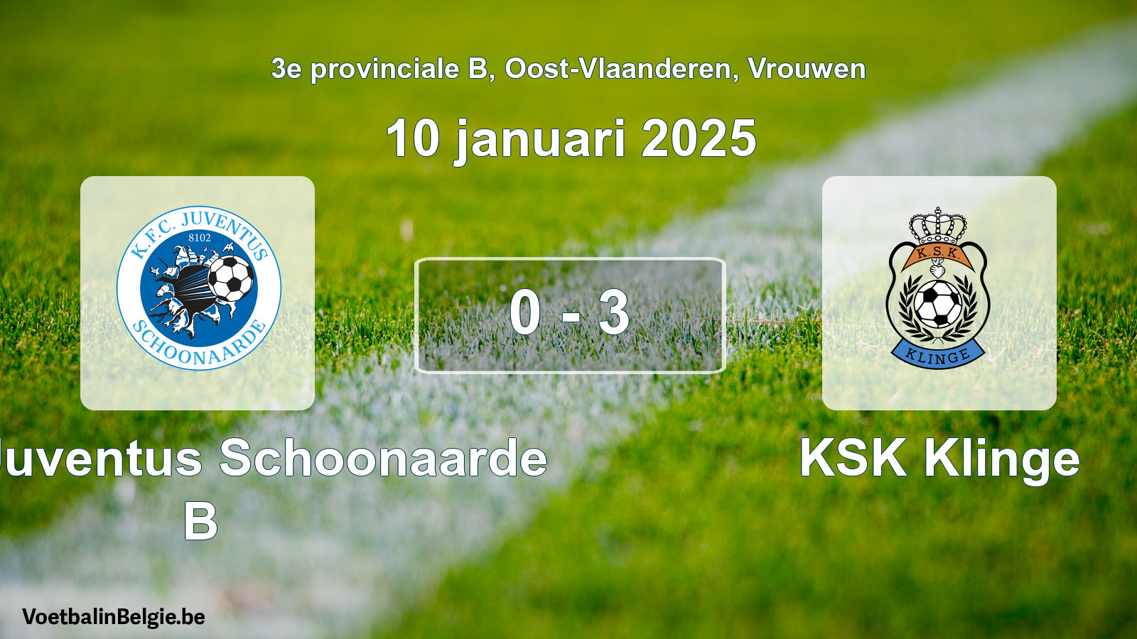 Gespeelde wedstrijd vrouwenvoetbal: KFC Juventus Schoonaarde B - KSK Klinge 0 - 3 (10 januari 2025)