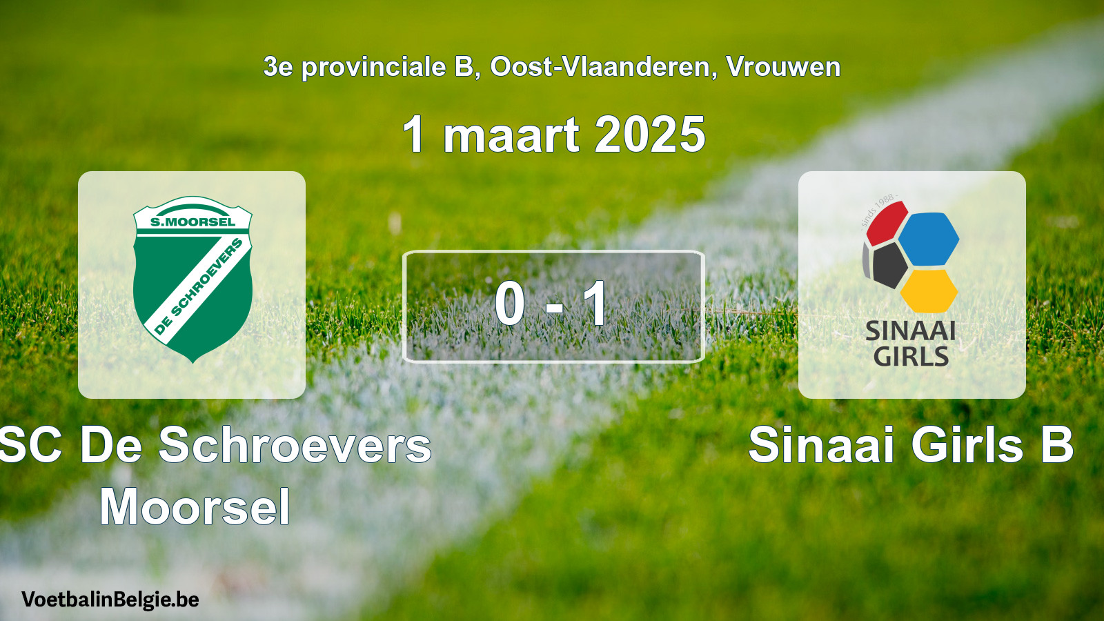 Gespieltes Spiel frauen-Fußball: KSC De Schroevers Moorsel - Sinaai Girls B 0 - 1 (1 März 2025)