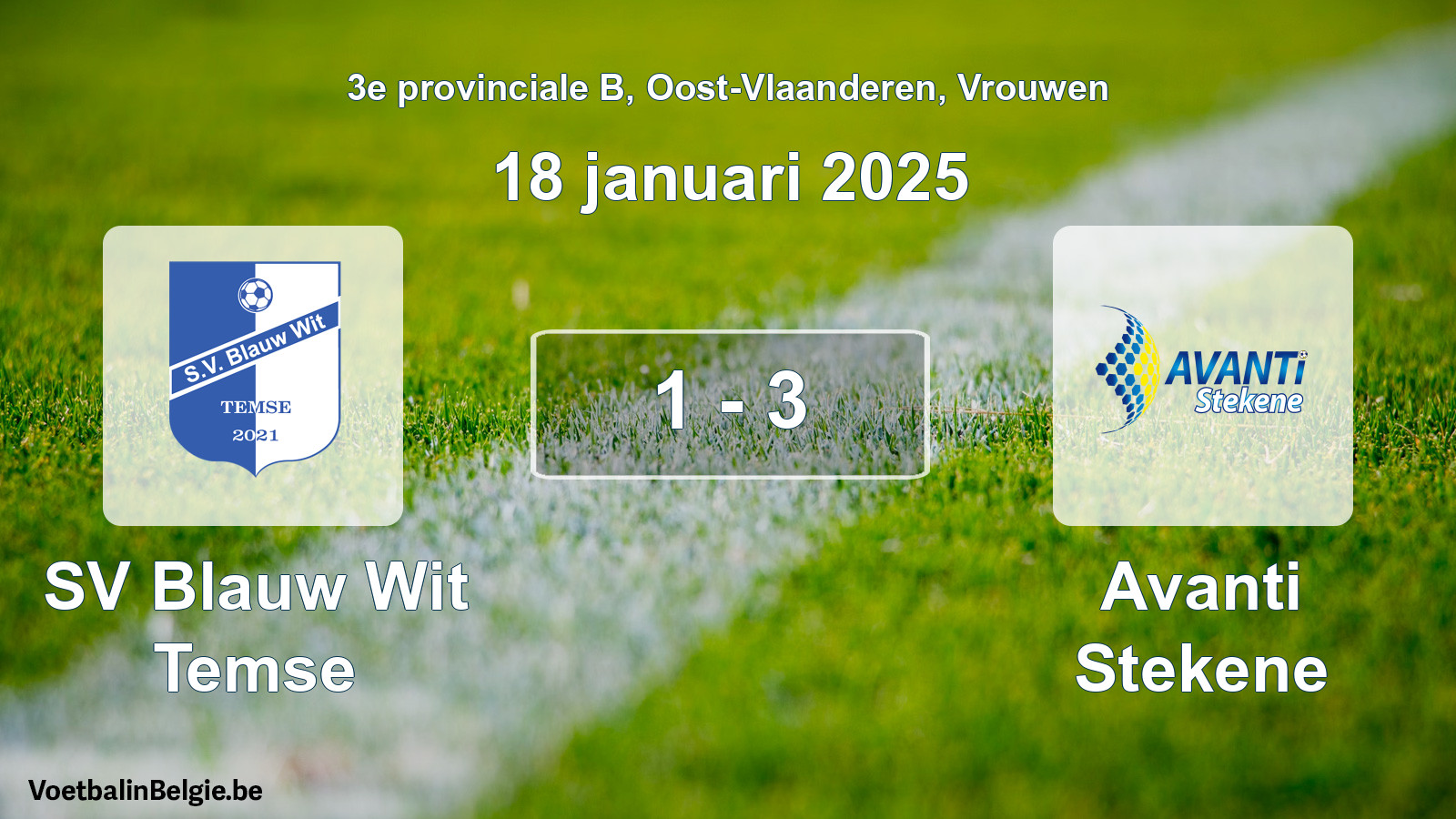 Gespeelde wedstrijd vrouwenvoetbal: SV Blauw Wit Temse - Avanti Stekene 1 - 3 (18 januari 2025)