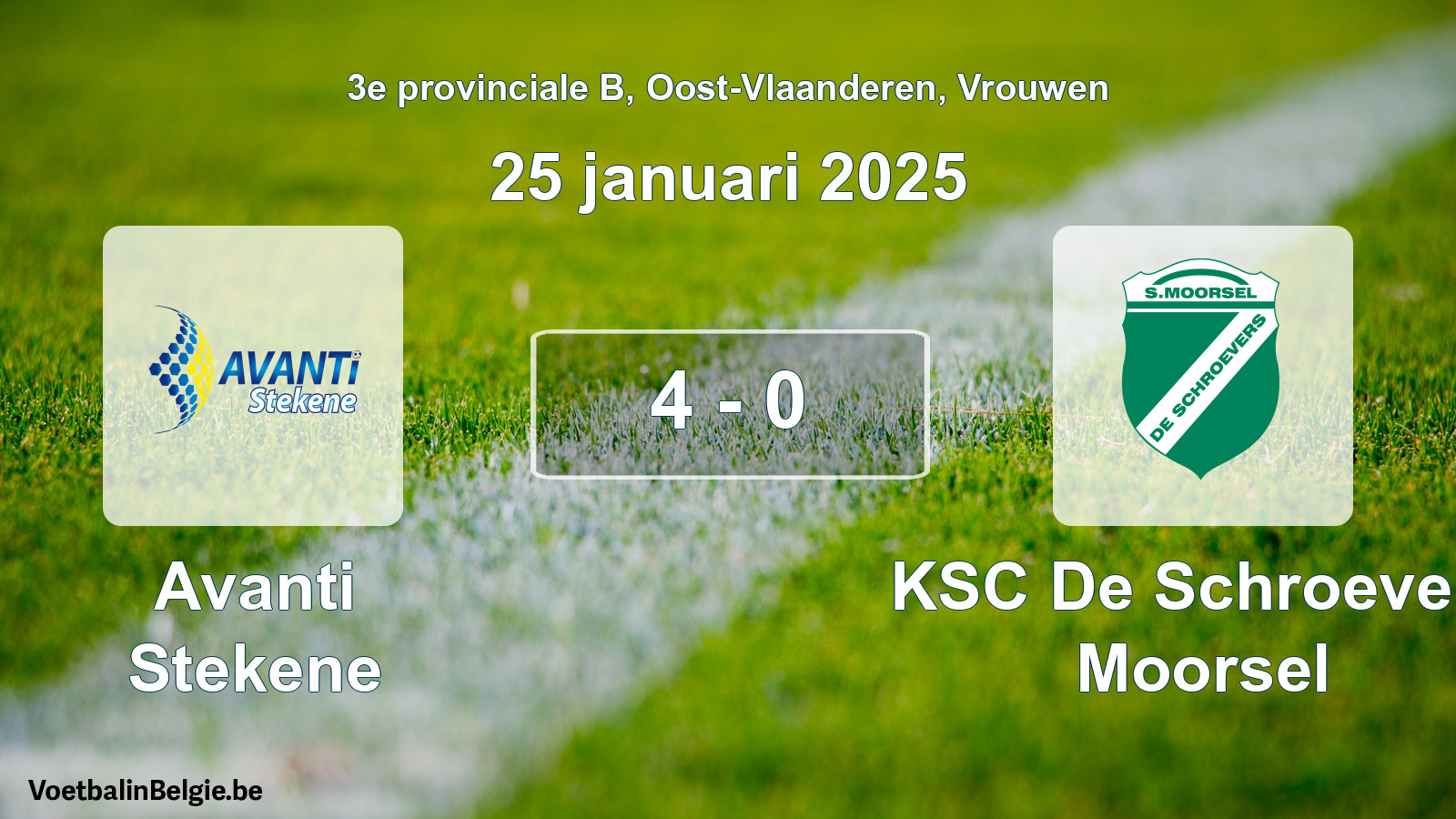 Gespeelde wedstrijd vrouwenvoetbal: Avanti Stekene - KSC De Schroevers Moorsel 4 - 0 (25 januari 2025)