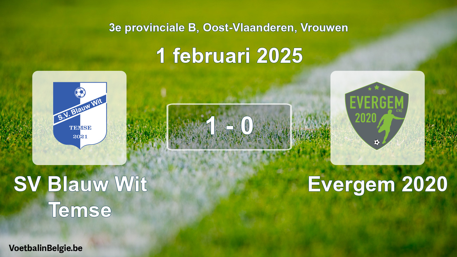 Played match women football: SV Blauw Wit Temse - Evergem 2020 1 - 0 (1 February 2025)