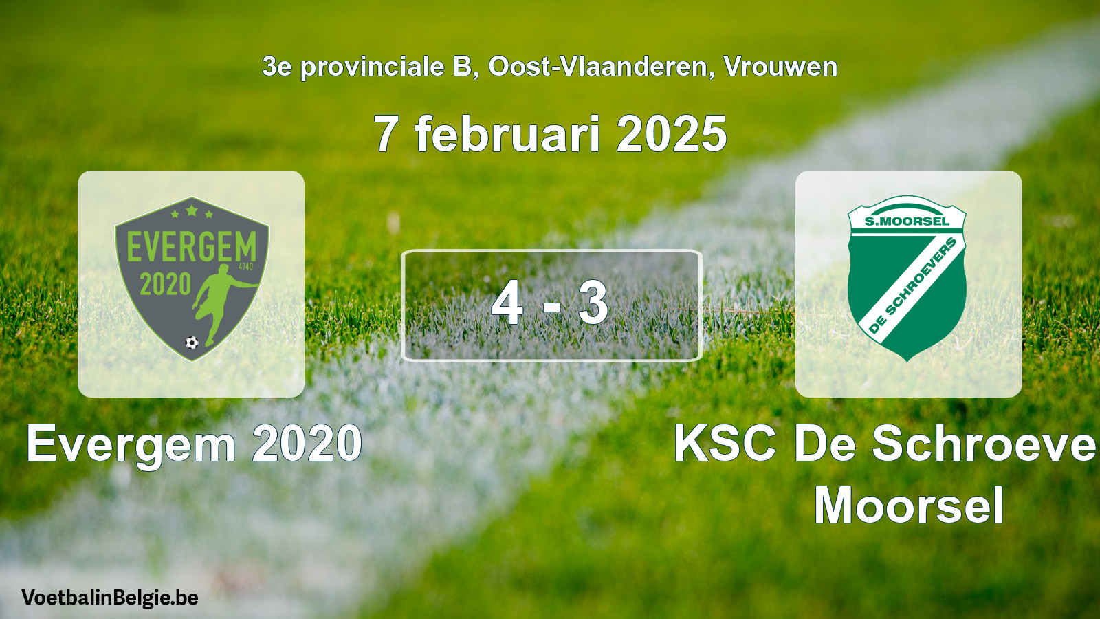 Played match women football: Evergem 2020 - KSC De Schroevers Moorsel 4 - 3 (7 February 2025)