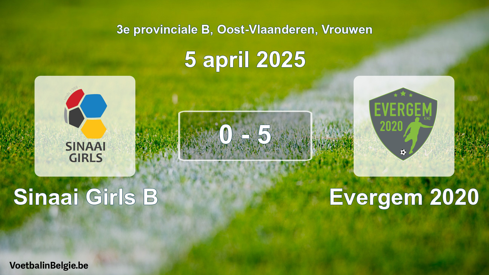 Played match women football: Sinaai Girls B - Evergem 2020 0 - 5 (5 April 2025)