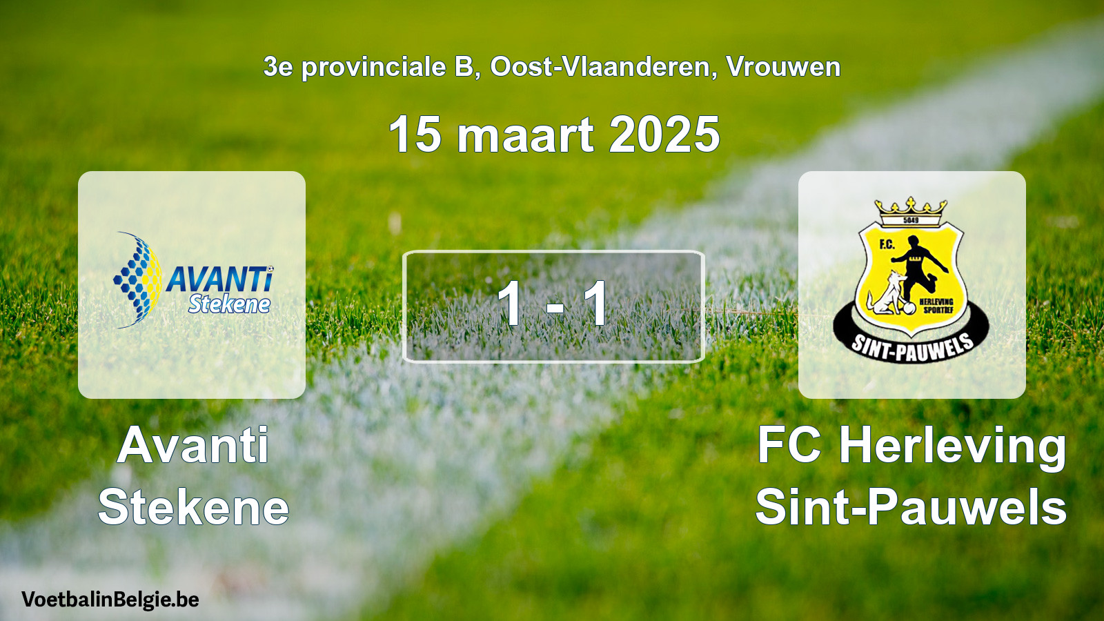 Gespeelde wedstrijd vrouwenvoetbal: Avanti Stekene - FC Herleving Sint-Pauwels 1 - 1 (15 maart 2025)
