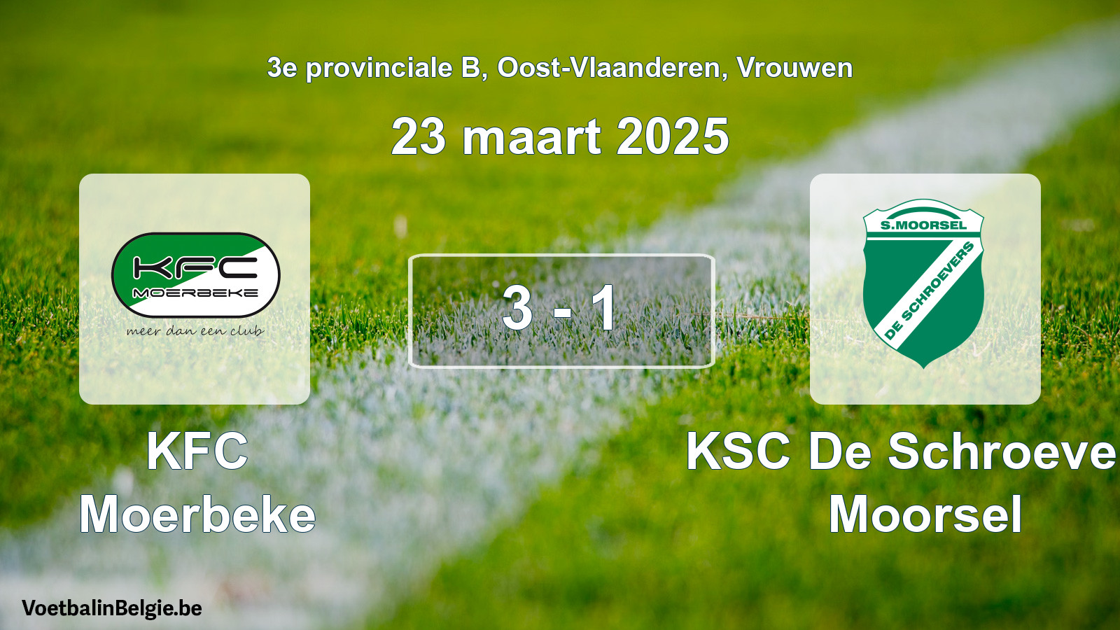 Gespeelde wedstrijd vrouwenvoetbal: KFC Moerbeke - KSC De Schroevers Moorsel 3 - 1 (23 maart 2025)