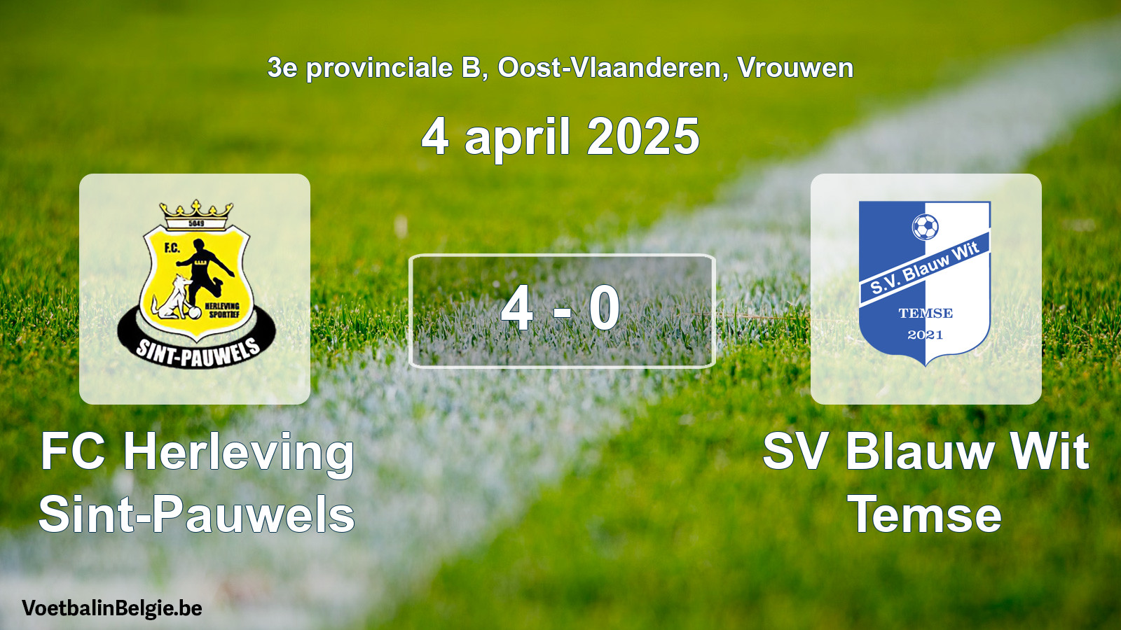 Gespeelde wedstrijd vrouwenvoetbal: FC Herleving Sint-Pauwels - SV Blauw Wit Temse 4 - 0 (4 april 2025)