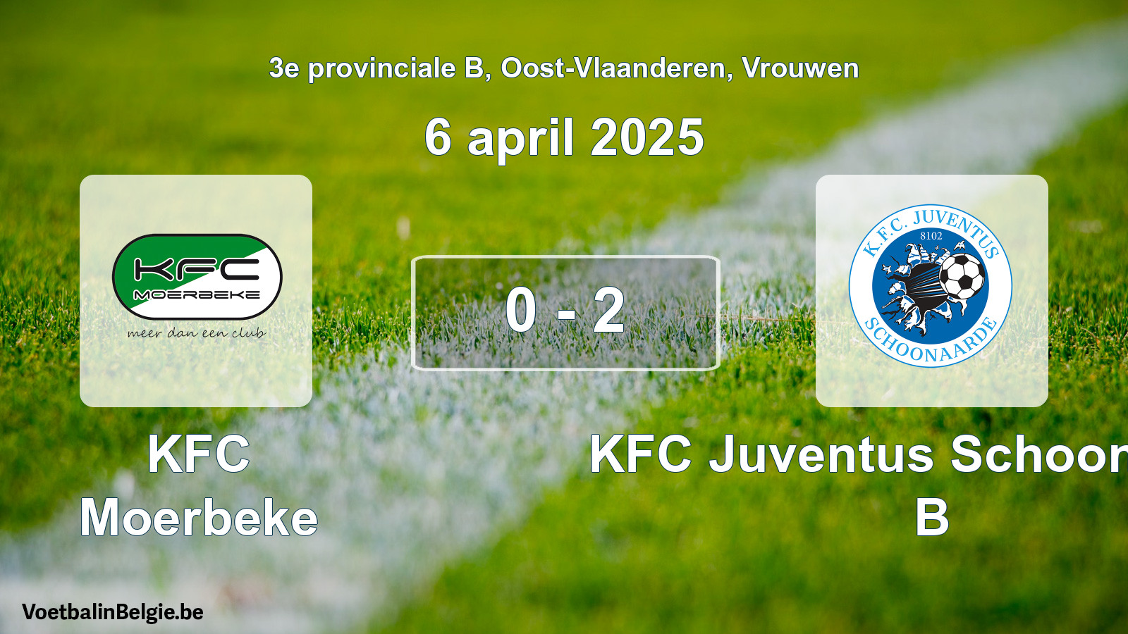 Gespeelde wedstrijd vrouwenvoetbal: KFC Moerbeke - KFC Juventus Schoonaarde B 0 - 2 (6 april 2025)