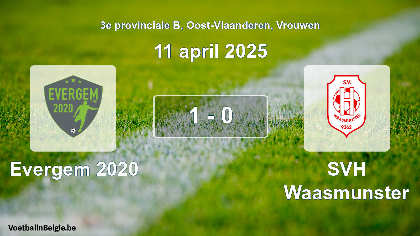 Played match women football: Evergem 2020 - SVH Waasmunster 1 - 0 (11 April 2025)