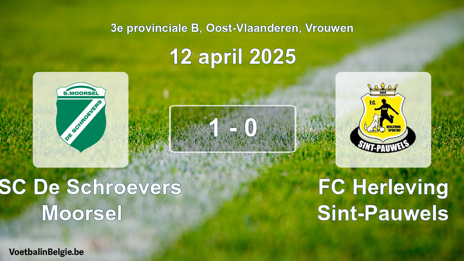 Gespeelde wedstrijd vrouwenvoetbal: KSC De Schroevers Moorsel - FC Herleving Sint-Pauwels 1 - 0 (12 april 2025)