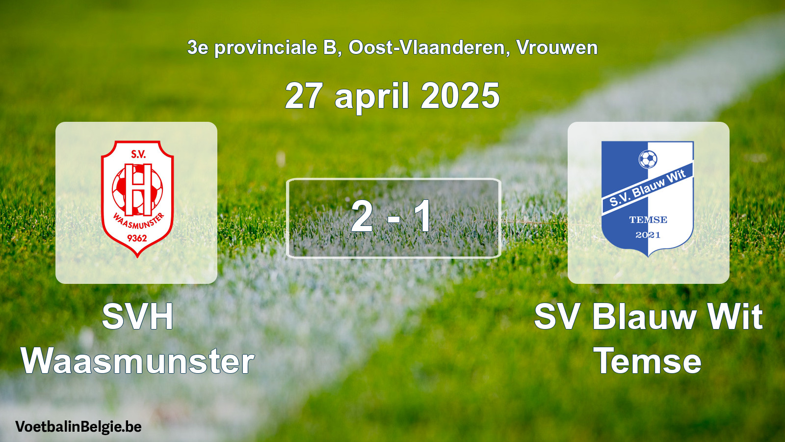 Gespeelde wedstrijd vrouwenvoetbal: SVH Waasmunster - SV Blauw Wit Temse 2 - 1 (27 april 2025)