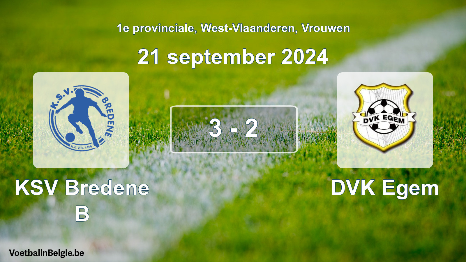 Gespeelde wedstrijd vrouwenvoetbal: KSV Bredene B - DVK Egem 3 - 2 (21 september 2024)