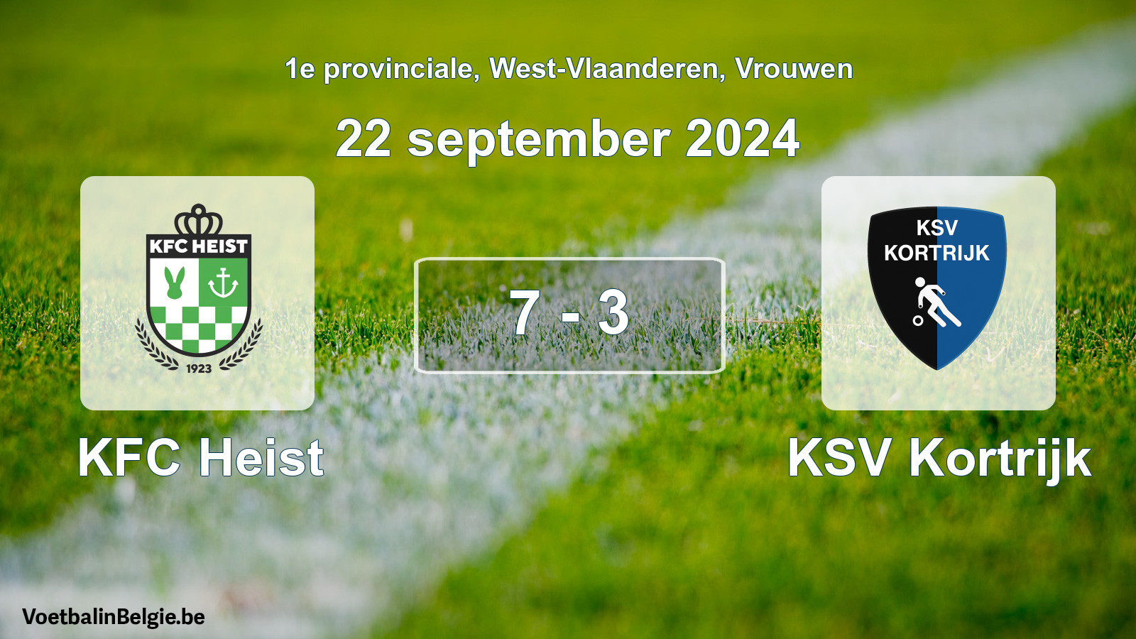 Gespeelde wedstrijd vrouwenvoetbal: KFC Heist - KSV Kortrijk 7 - 3 (22 september 2024)