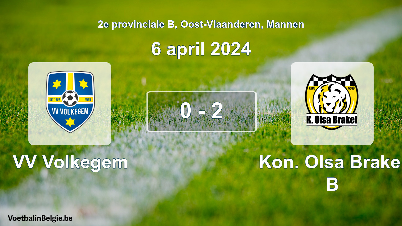 Gespeelde wedstrijd mannenvoetbal: VV Volkegem - Kon. Olsa Brakel B 0 - 2 (6 april 2024)