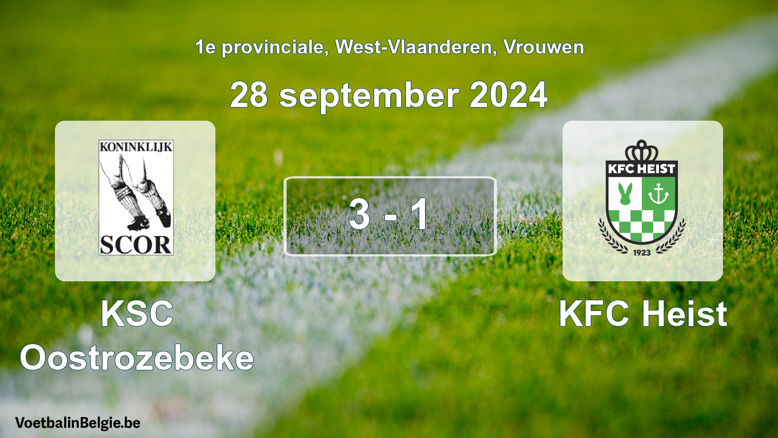 Gespeelde wedstrijd vrouwenvoetbal: KSC Oostrozebeke - KFC Heist 3 - 1 (28 september 2024)