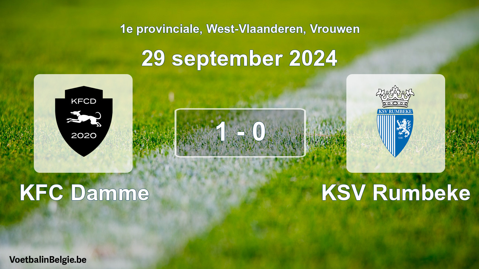 Gespeelde wedstrijd vrouwenvoetbal: KFC Damme - KSV Rumbeke 1 - 0 (29 september 2024)