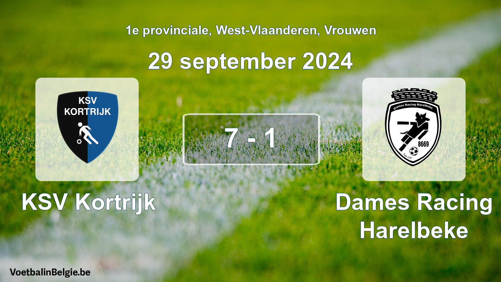Gespeelde wedstrijd vrouwenvoetbal: KSV Kortrijk - Dames Racing Harelbeke 7 - 1 (29 september 2024)