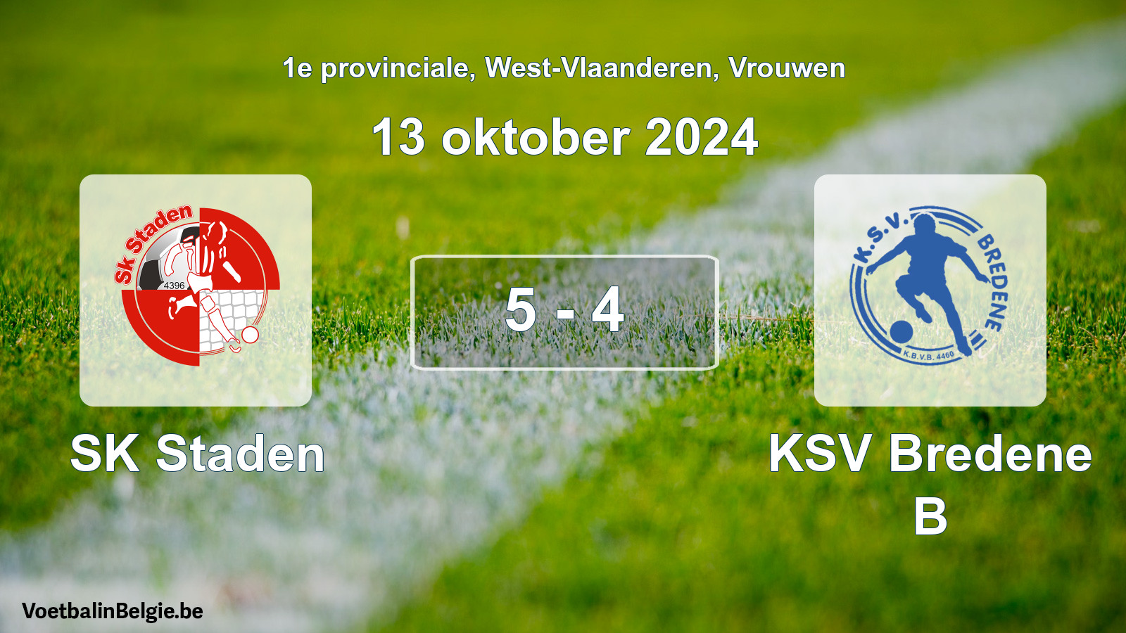 Gespeelde wedstrijd vrouwenvoetbal: SK Staden - KSV Bredene B 5 - 4 (13 oktober 2024)