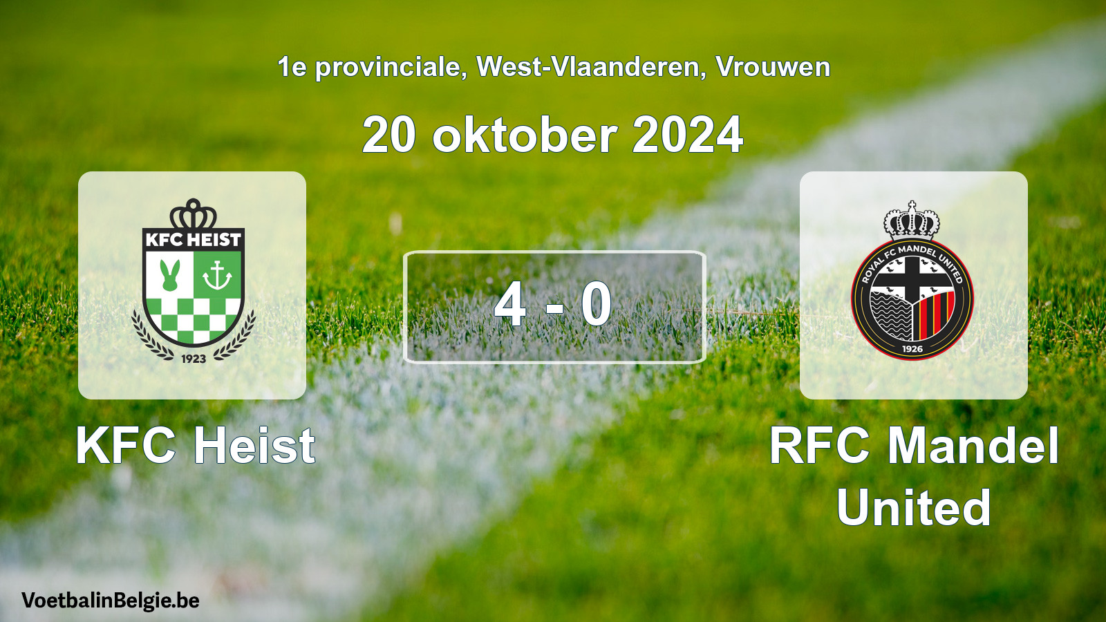 Gespeelde wedstrijd vrouwenvoetbal: KFC Heist - RFC Mandel United 4 - 0 (20 oktober 2024)