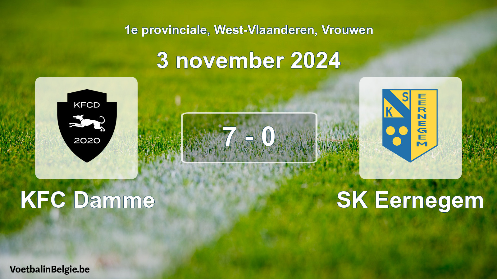 Gespeelde wedstrijd vrouwenvoetbal: KFC Damme - SK Eernegem 7 - 0 (3 november 2024)