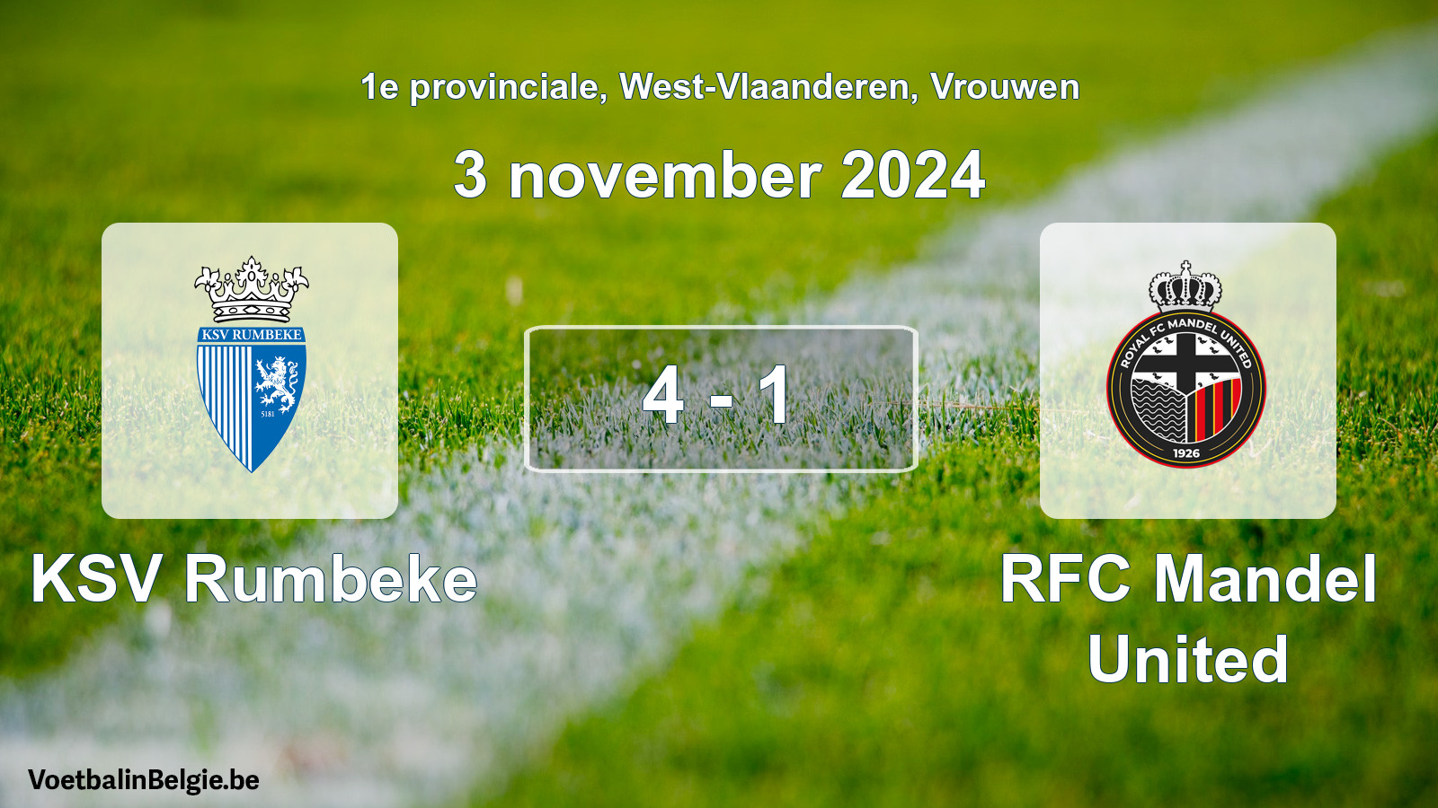 Gespeelde wedstrijd vrouwenvoetbal: KSV Rumbeke - RFC Mandel United 4 - 1 (3 november 2024)