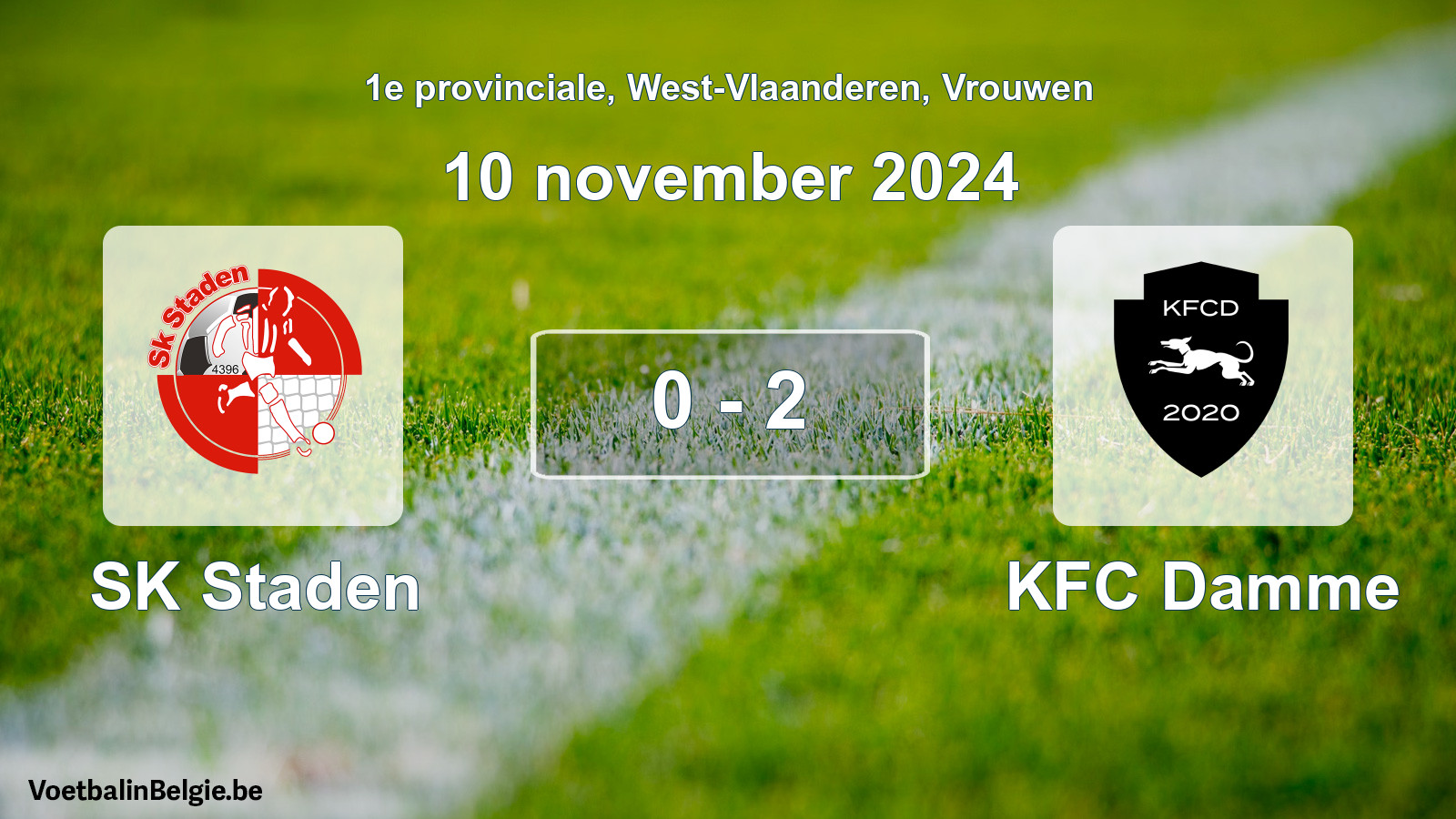 Gespeelde wedstrijd vrouwenvoetbal: SK Staden - KFC Damme 0 - 2 (10 november 2024)