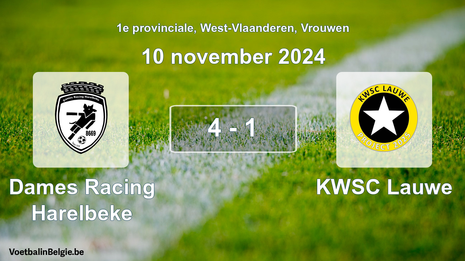 Gespeelde wedstrijd vrouwenvoetbal: Dames Racing Harelbeke - KWSC Lauwe 4 - 1 (10 november 2024)