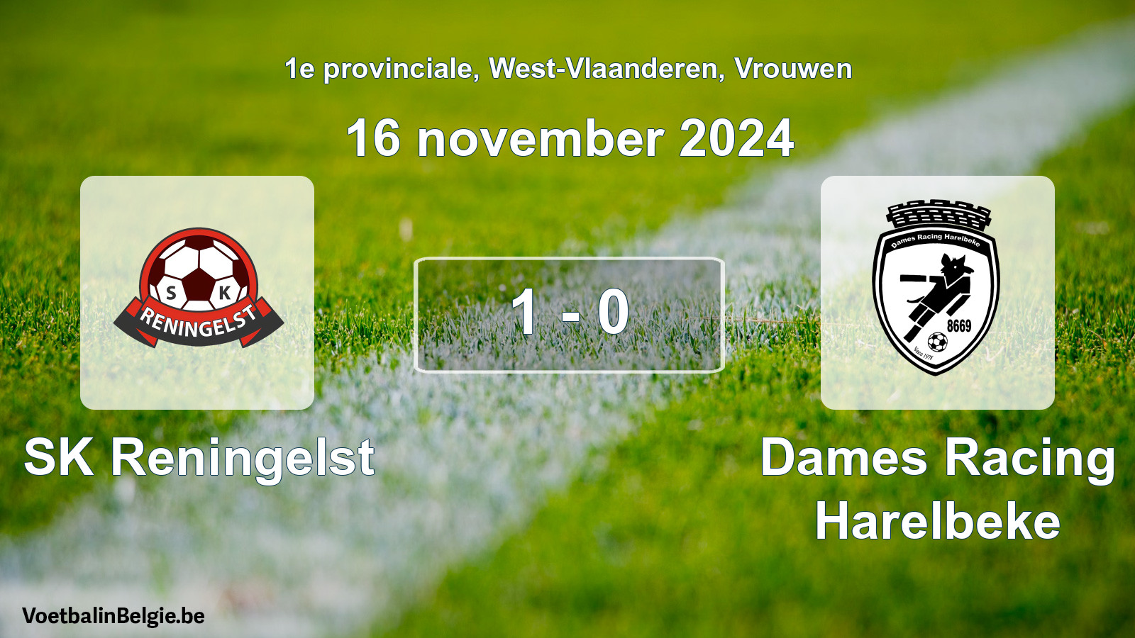 Gespeelde wedstrijd vrouwenvoetbal: SK Reningelst - Dames Racing Harelbeke 1 - 0 (16 november 2024)