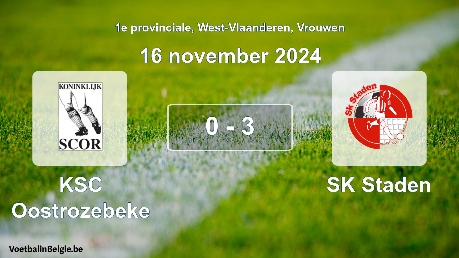 Gespeelde wedstrijd vrouwenvoetbal: KSC Oostrozebeke - SK Staden 0 - 3 (16 november 2024)