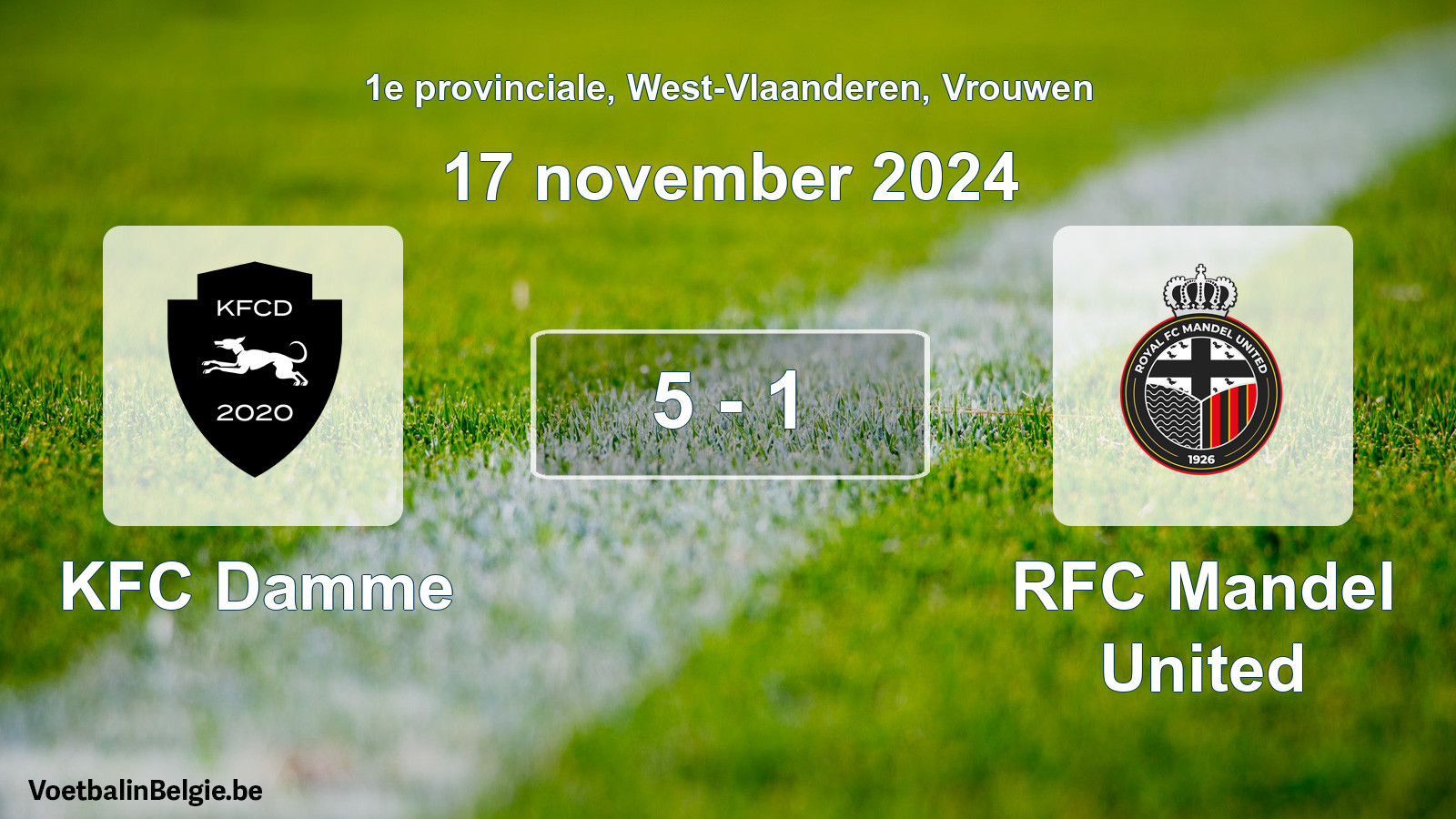 Played match women football: KFC Damme - RFC Mandel United 5 - 1 (17 November 2024)