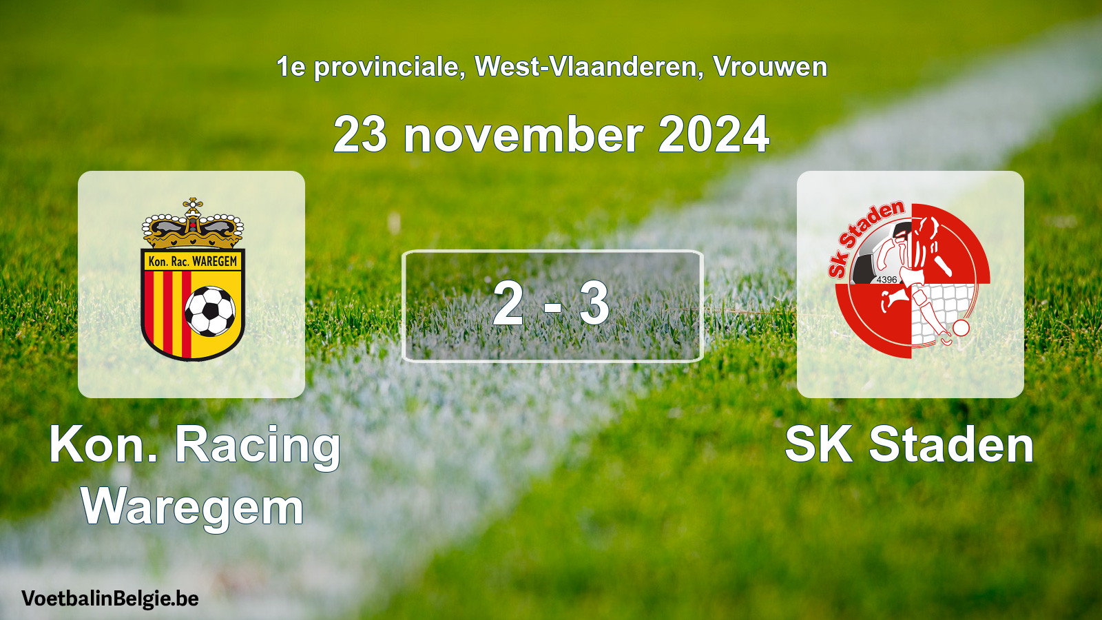 Gespeelde wedstrijd vrouwenvoetbal: Kon. Racing Waregem - SK Staden 2 - 3 (23 november 2024)