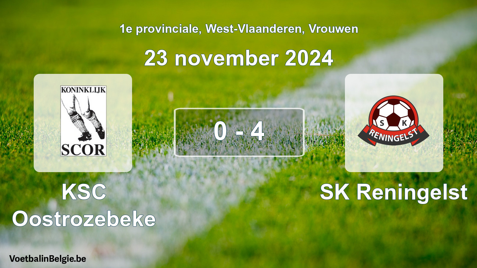 Gespeelde wedstrijd vrouwenvoetbal: KSC Oostrozebeke - SK Reningelst 0 - 4 (23 november 2024)