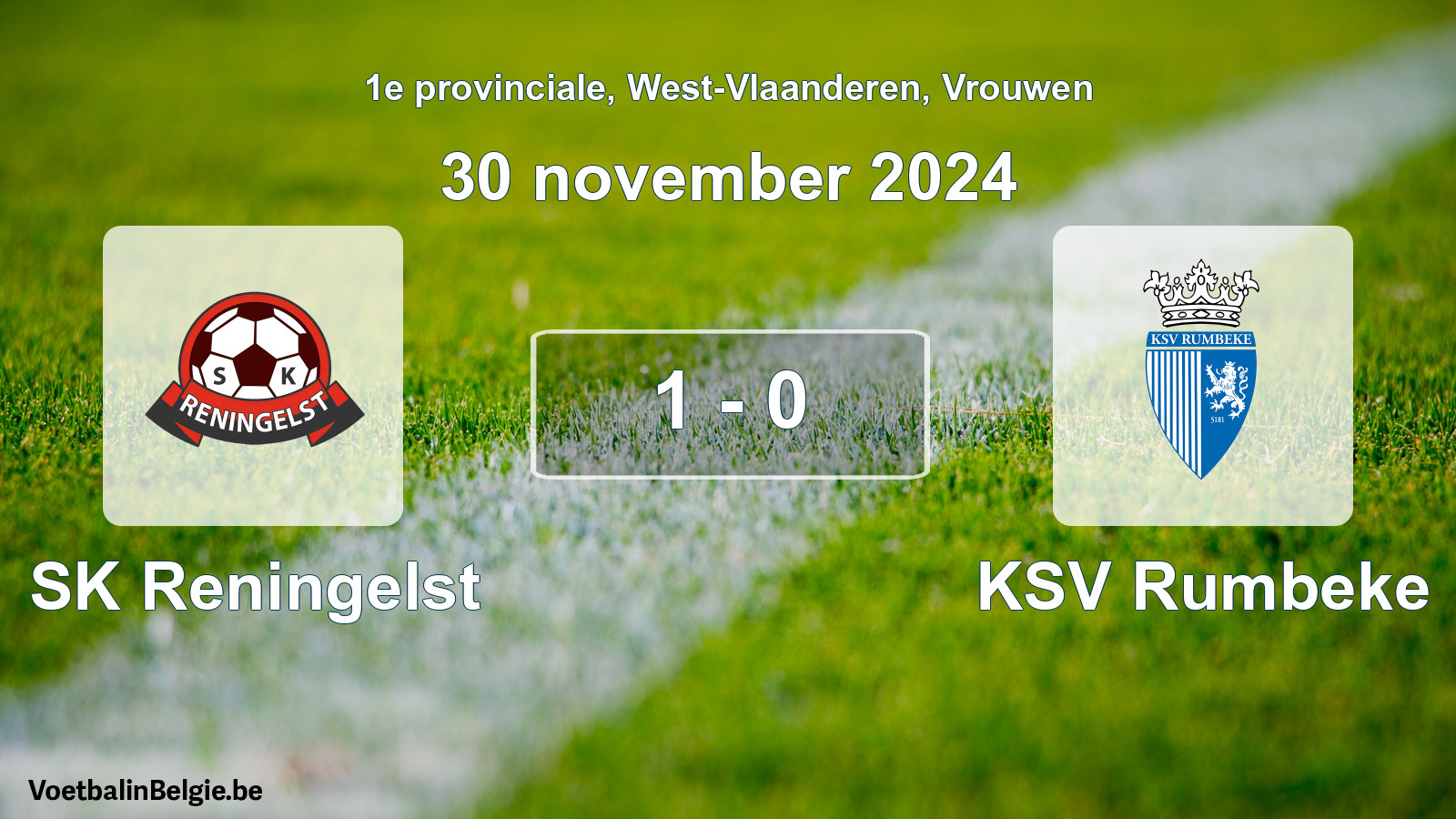 Gespeelde wedstrijd vrouwenvoetbal: SK Reningelst - KSV Rumbeke 1 - 0 (30 november 2024)
