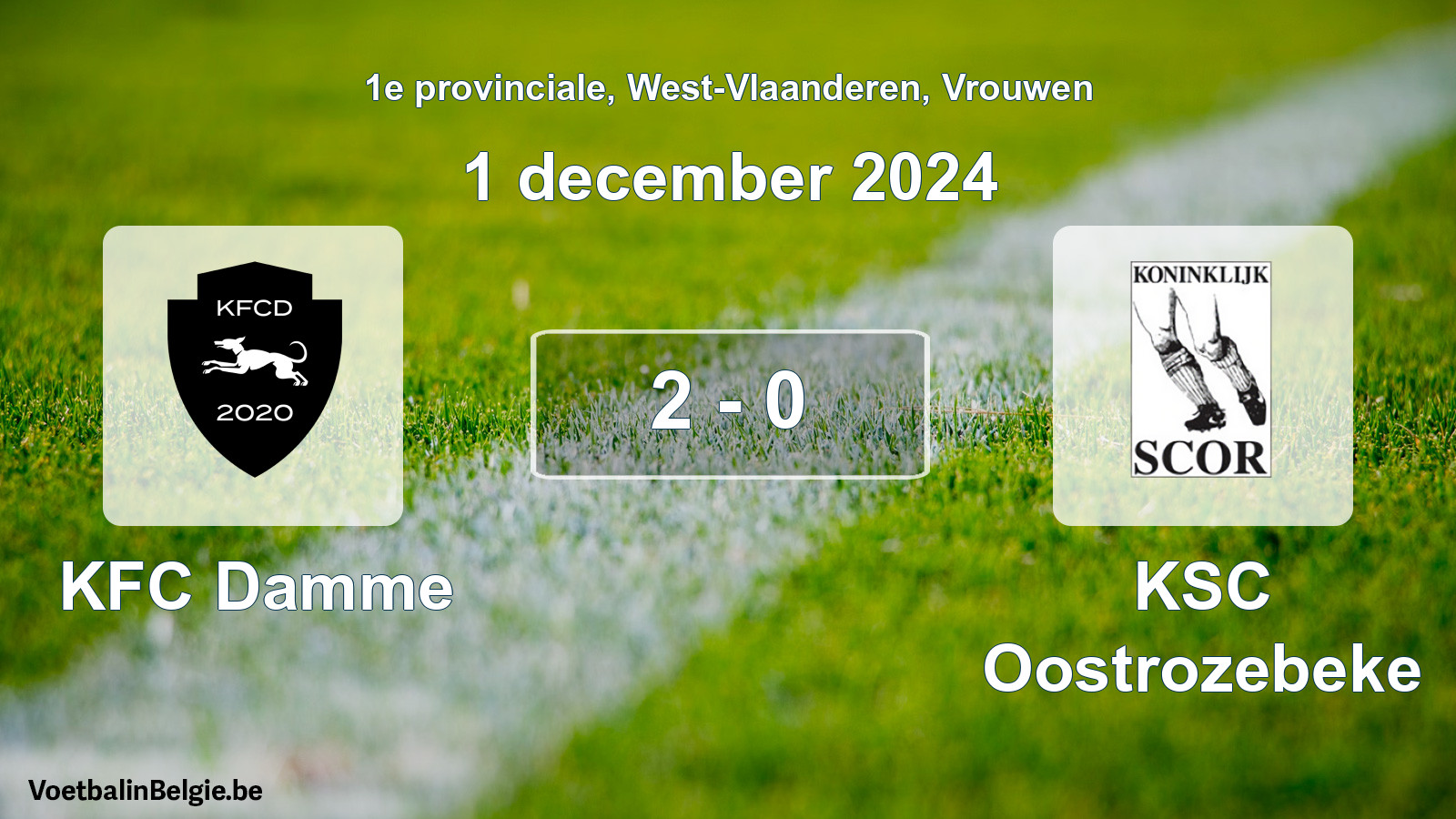 Gespeelde wedstrijd vrouwenvoetbal: KFC Damme - KSC Oostrozebeke 2 - 0 (1 december 2024)