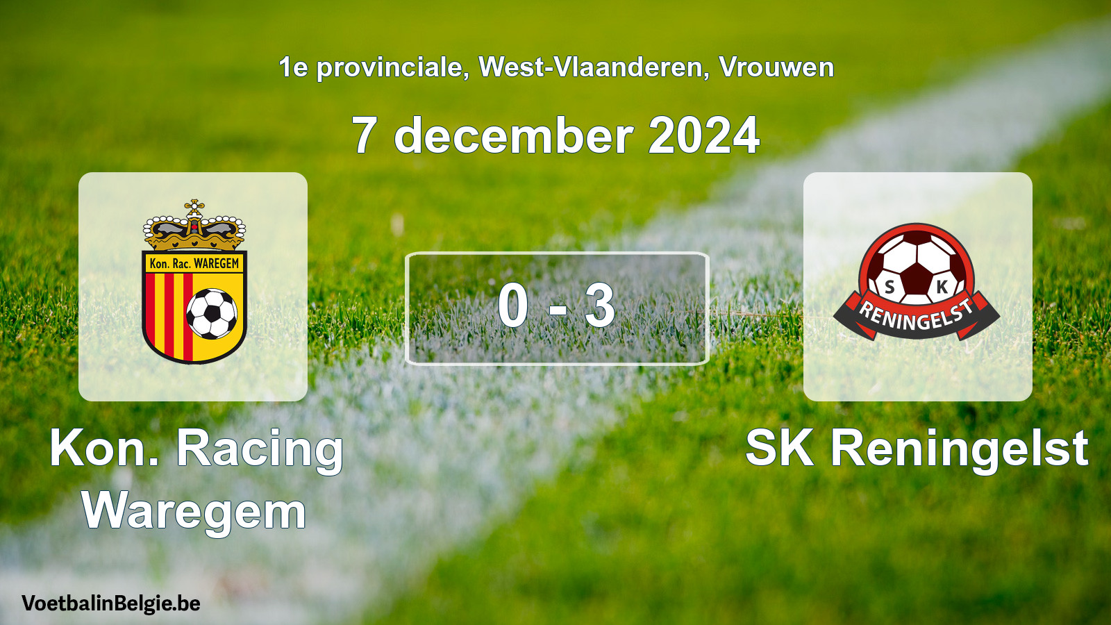 Gespeelde wedstrijd vrouwenvoetbal: Kon. Racing Waregem - SK Reningelst 0 - 3 (7 december 2024)