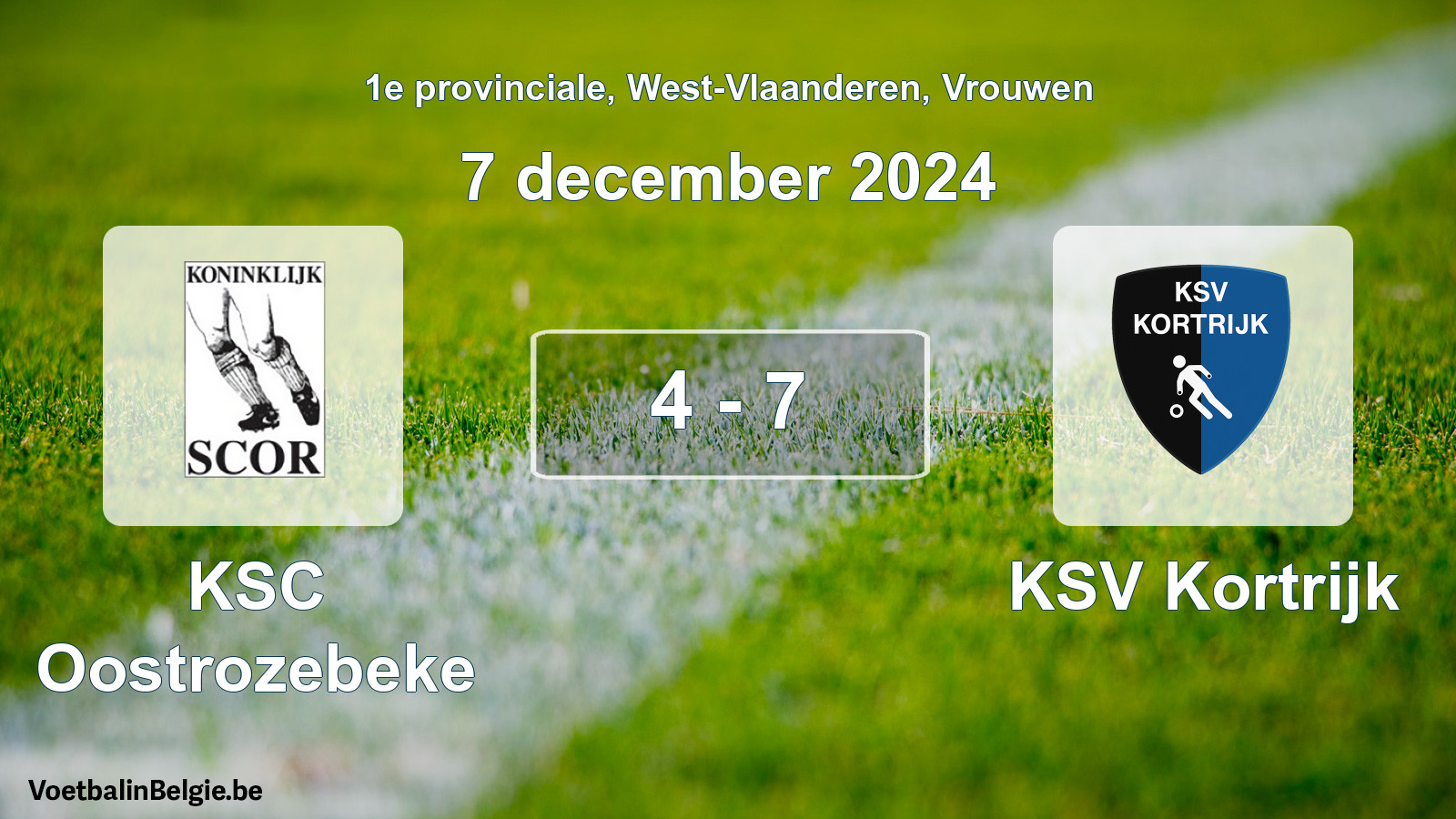 Gespeelde wedstrijd vrouwenvoetbal: KSC Oostrozebeke - KSV Kortrijk 4 - 7 (7 december 2024)