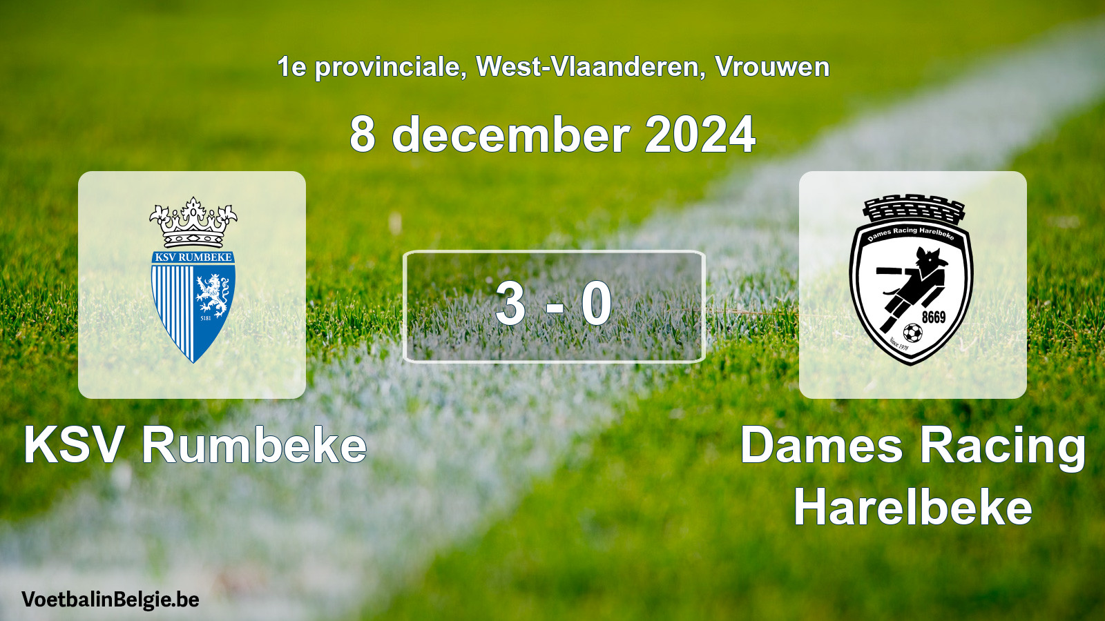 Gespeelde wedstrijd vrouwenvoetbal: KSV Rumbeke - Dames Racing Harelbeke 3 - 0 (8 december 2024)