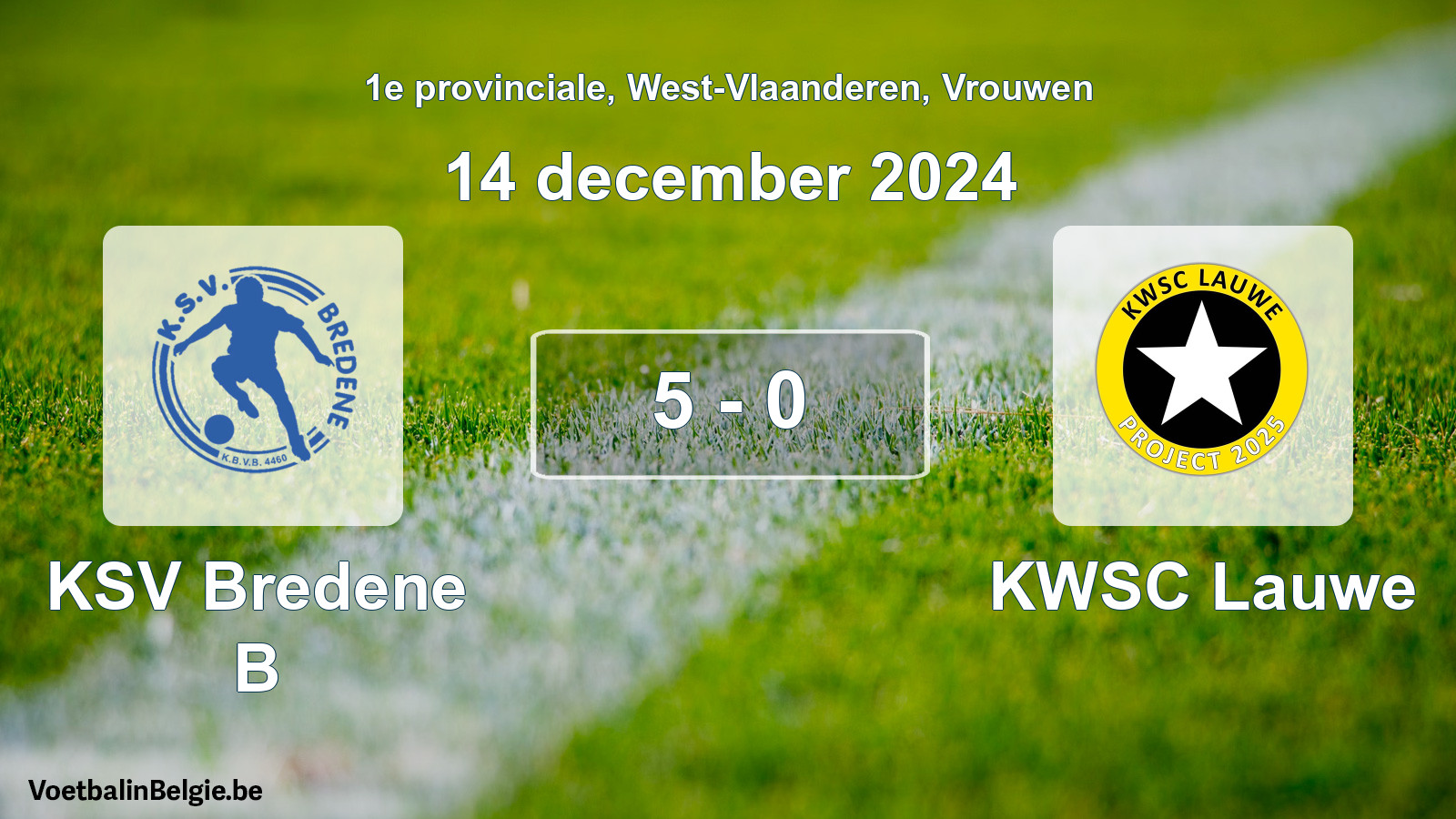 Gespeelde wedstrijd vrouwenvoetbal: KSV Bredene B - KWSC Lauwe 5 - 0 (14 december 2024)