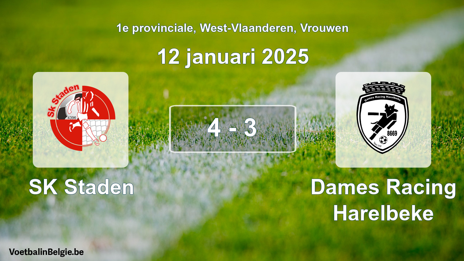 Gespeelde wedstrijd vrouwenvoetbal: SK Staden - Dames Racing Harelbeke 4 - 3 (12 januari 2025)