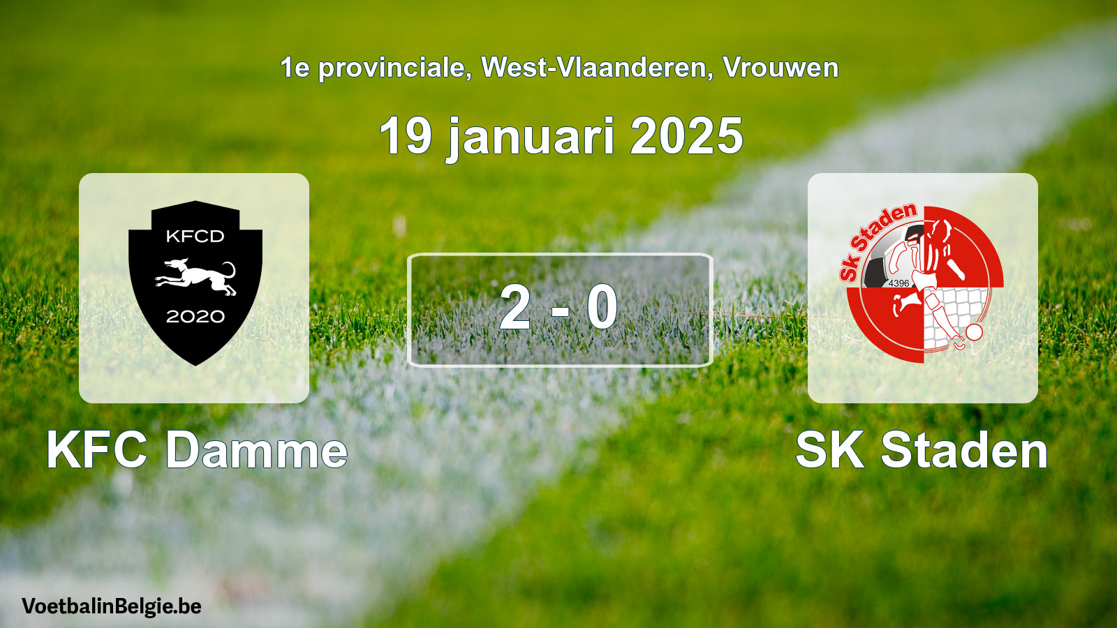 Gespeelde wedstrijd vrouwenvoetbal: KFC Damme - SK Staden 2 - 0 (19 januari 2025)