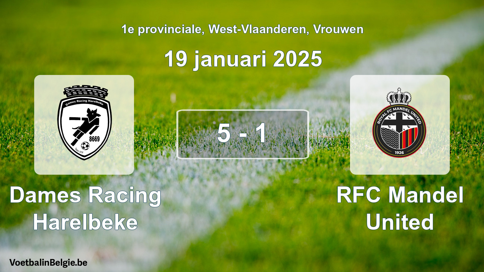 Gespeelde wedstrijd vrouwenvoetbal: Dames Racing Harelbeke - RFC Mandel United 5 - 1 (19 januari 2025)