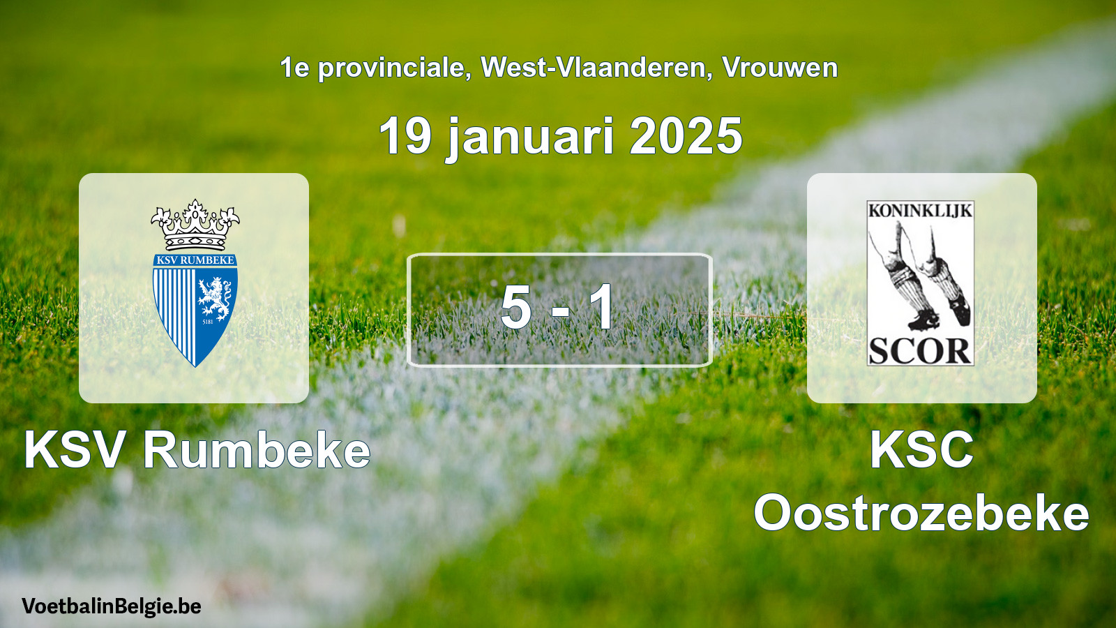 Gespeelde wedstrijd vrouwenvoetbal: KSV Rumbeke - KSC Oostrozebeke 5 - 1 (19 januari 2025)