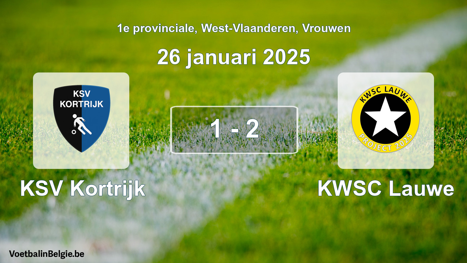 Gespeelde wedstrijd vrouwenvoetbal: KSV Kortrijk - KWSC Lauwe 1 - 2 (26 januari 2025)