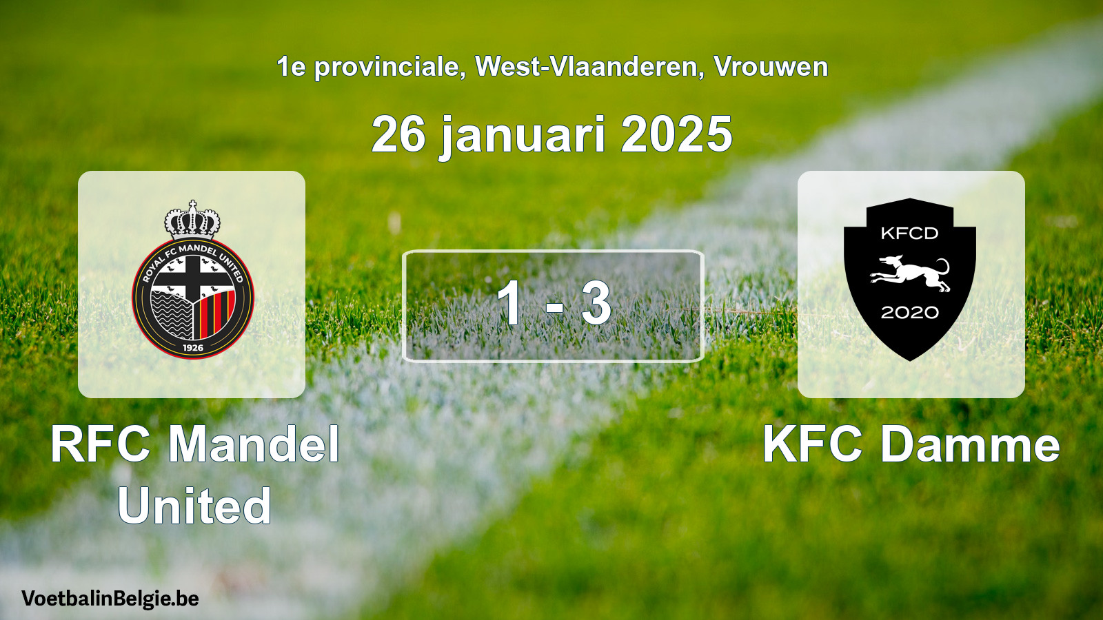 Gespeelde wedstrijd vrouwenvoetbal: RFC Mandel United - KFC Damme 1 - 3 (26 januari 2025)