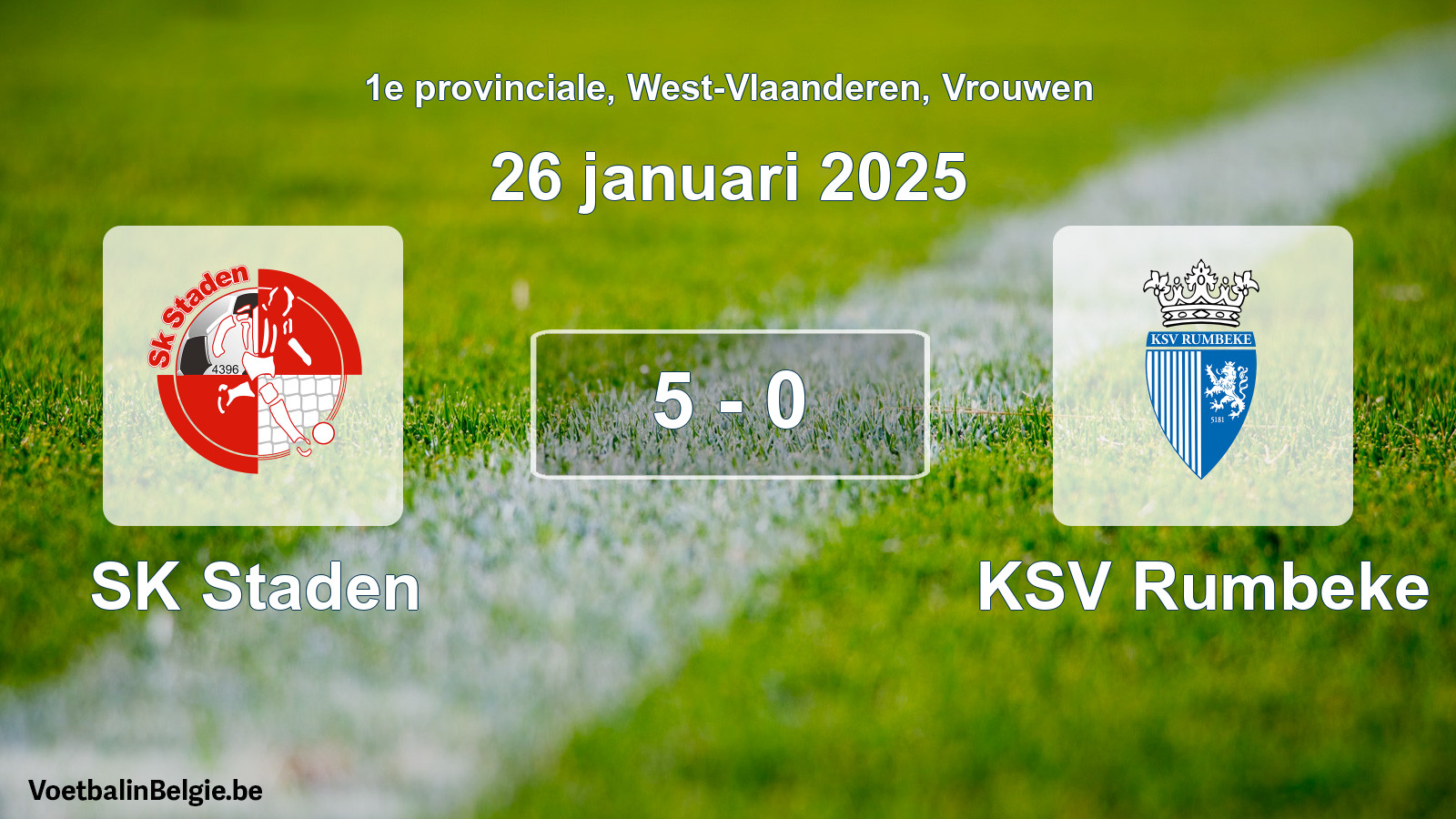 Gespeelde wedstrijd vrouwenvoetbal: SK Staden - KSV Rumbeke 5 - 0 (26 januari 2025)