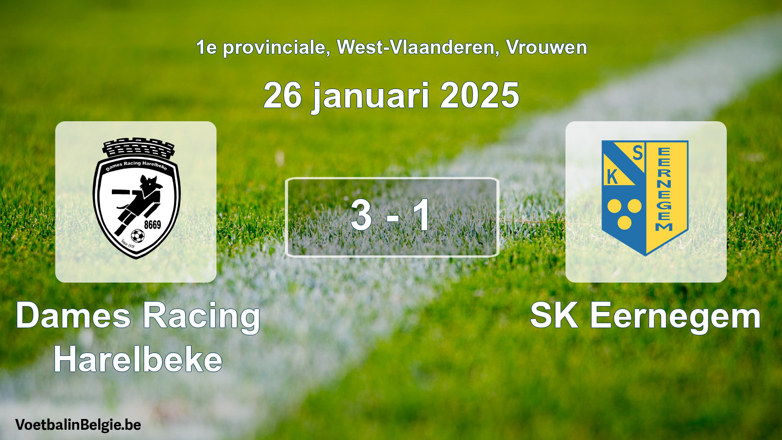 Gespeelde wedstrijd vrouwenvoetbal: Dames Racing Harelbeke - SK Eernegem 3 - 1 (26 januari 2025)