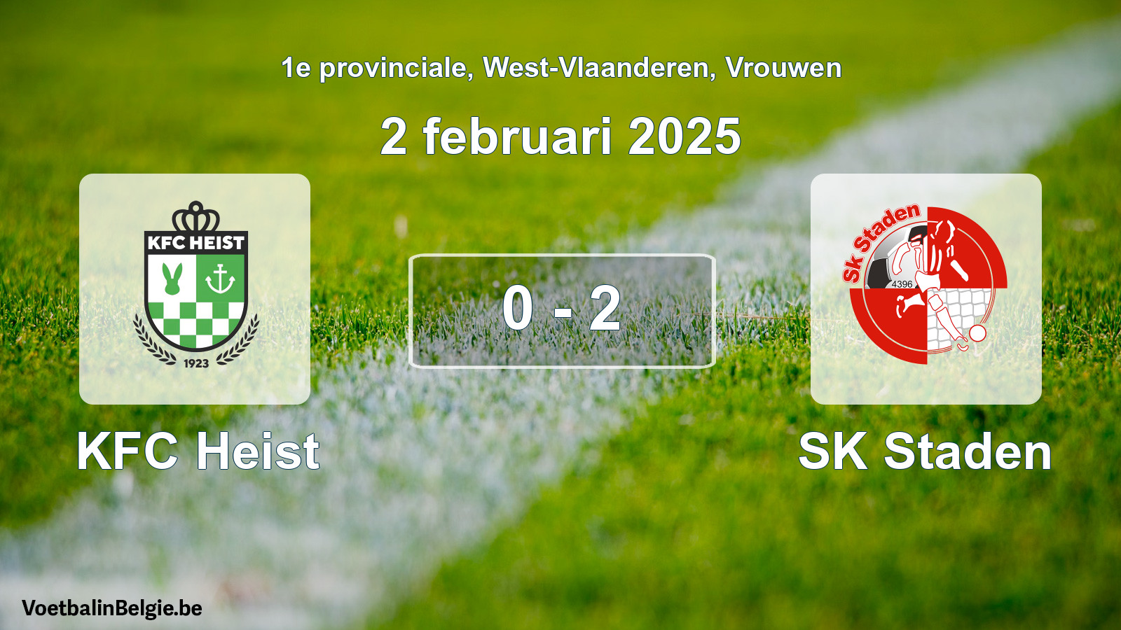 Gespeelde wedstrijd vrouwenvoetbal: KFC Heist - SK Staden 0 - 2 (2 februari 2025)