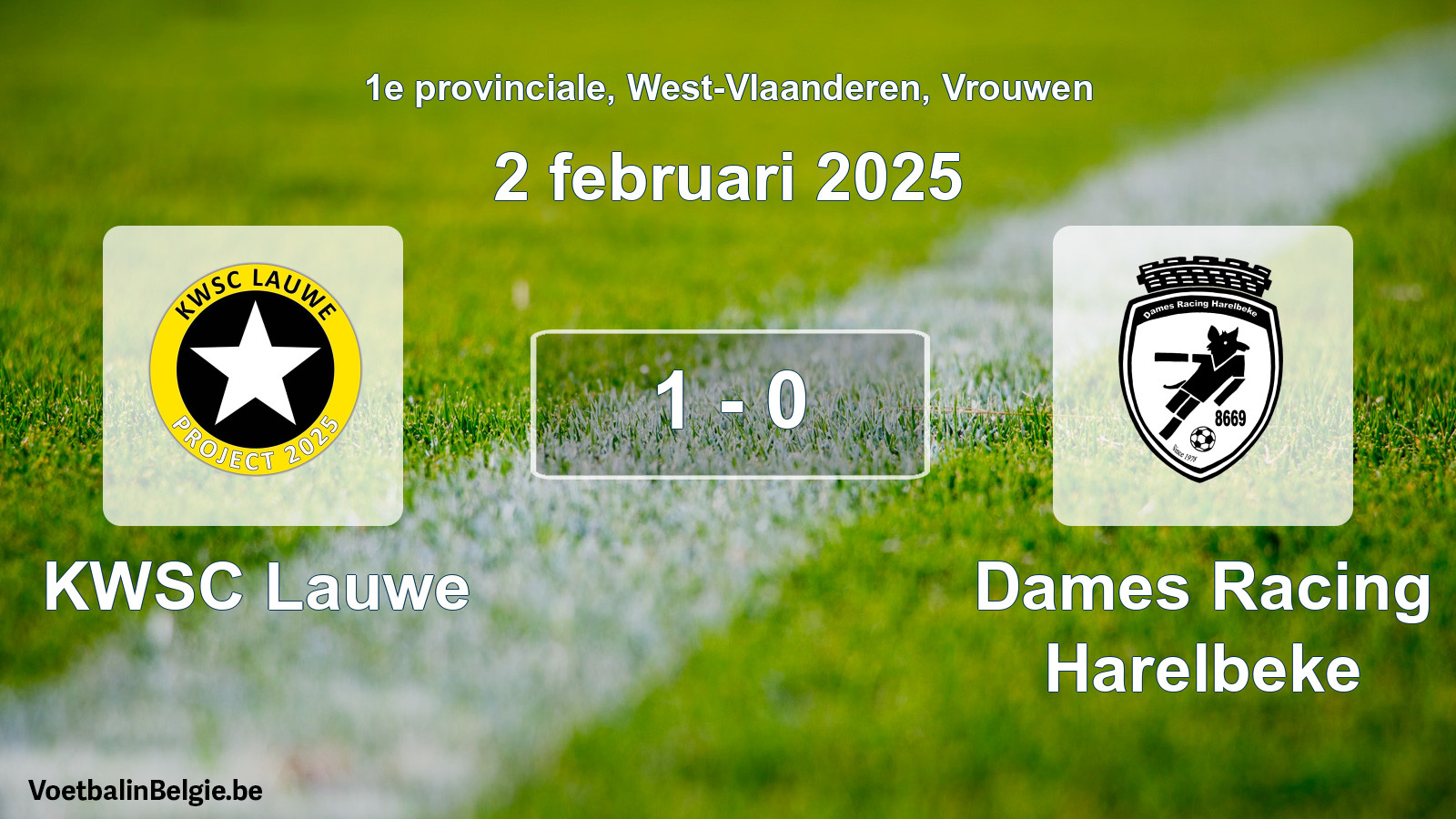 Gespeelde wedstrijd vrouwenvoetbal: KWSC Lauwe - Dames Racing Harelbeke 1 - 0 (2 februari 2025)
