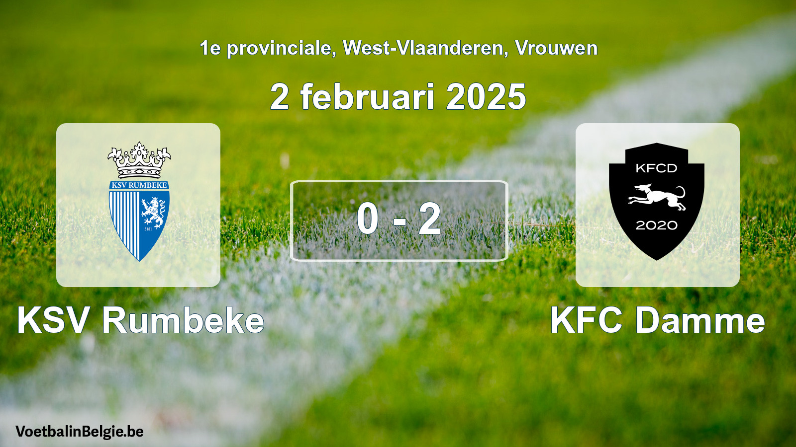 Gespeelde wedstrijd vrouwenvoetbal: KSV Rumbeke - KFC Damme 0 - 2 (2 februari 2025)