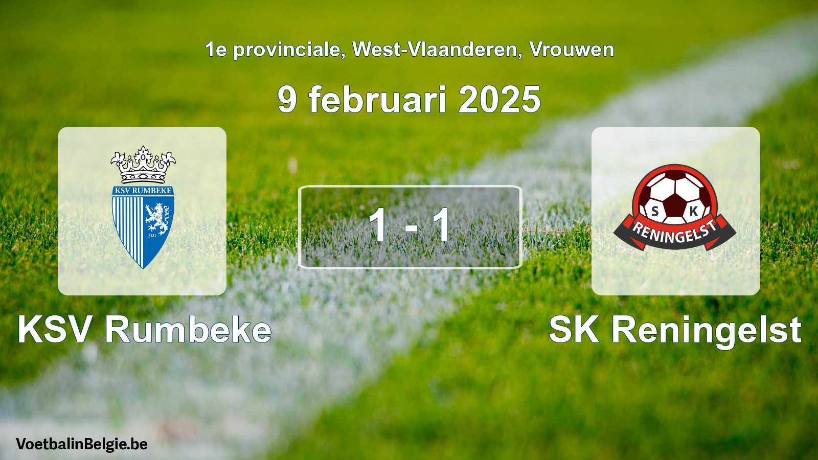 Gespeelde wedstrijd vrouwenvoetbal: KSV Rumbeke - SK Reningelst 1 - 1 (9 februari 2025)